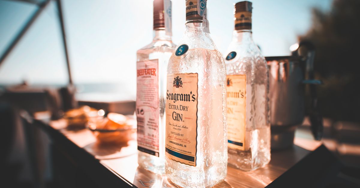 Chilled bottles of gin and vodka on a sunlit outdoor table, ideal for a summer celebration.